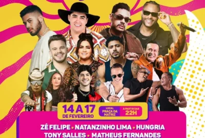 Carnaval 2026 Beberibe é pura enegia! De 14 a 17 de fevereiro, a Praça da Matriz será o grande palco da alegria.