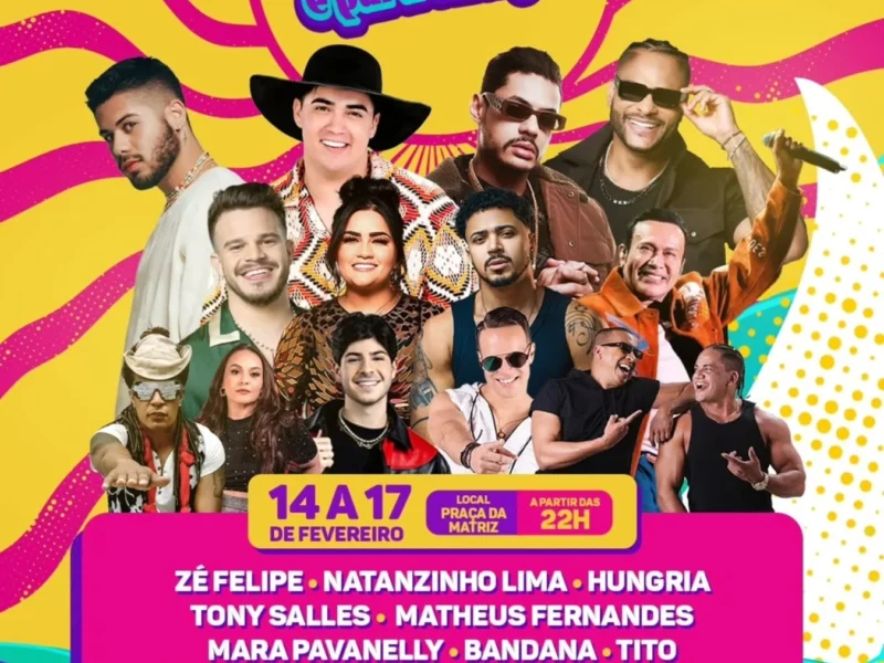 Carnaval 2026 Beberibe é pura enegia! De 14 a 17 de fevereiro, a Praça da Matriz será o grande palco da alegria.